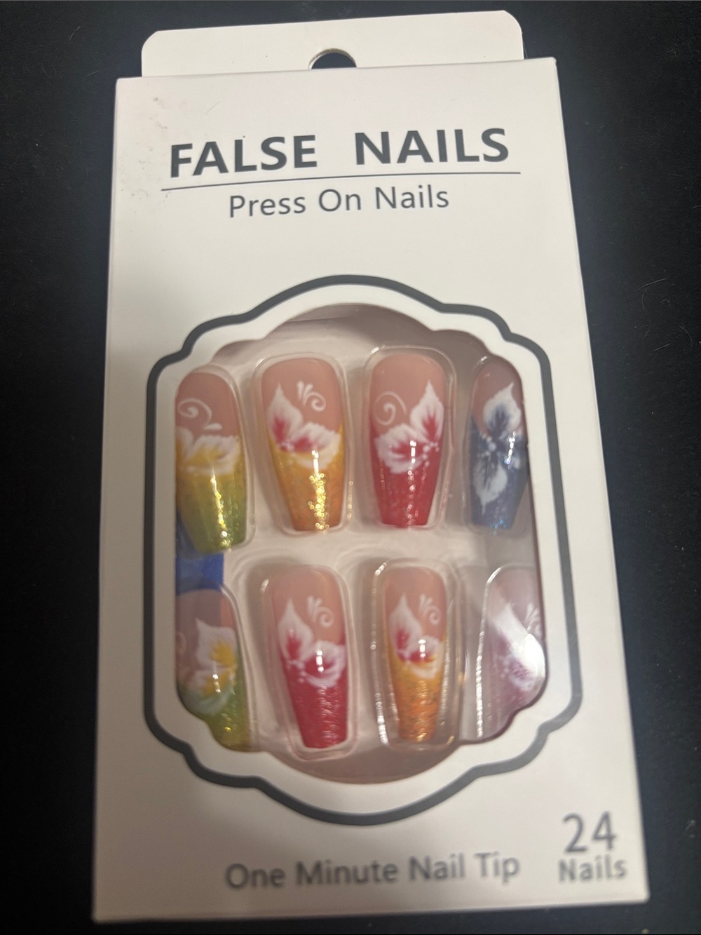 False Nails Press-On Floral Ombre Nail Set - Multicolor